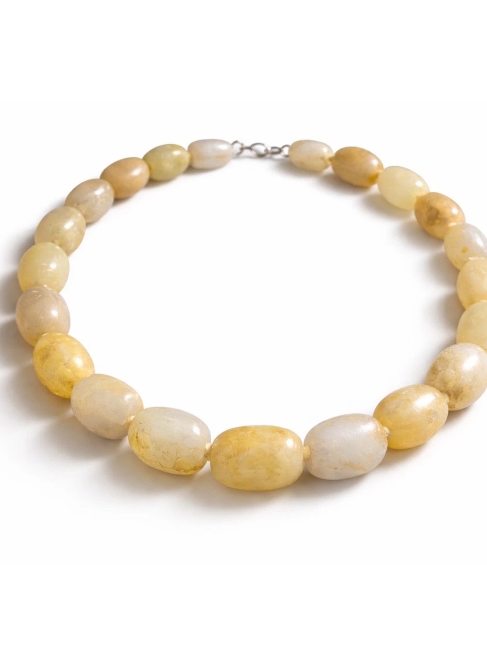 Vtg Polished Yellow Quartz Necklace Sterling Chunky Bead GemStone 18" 105 Grams